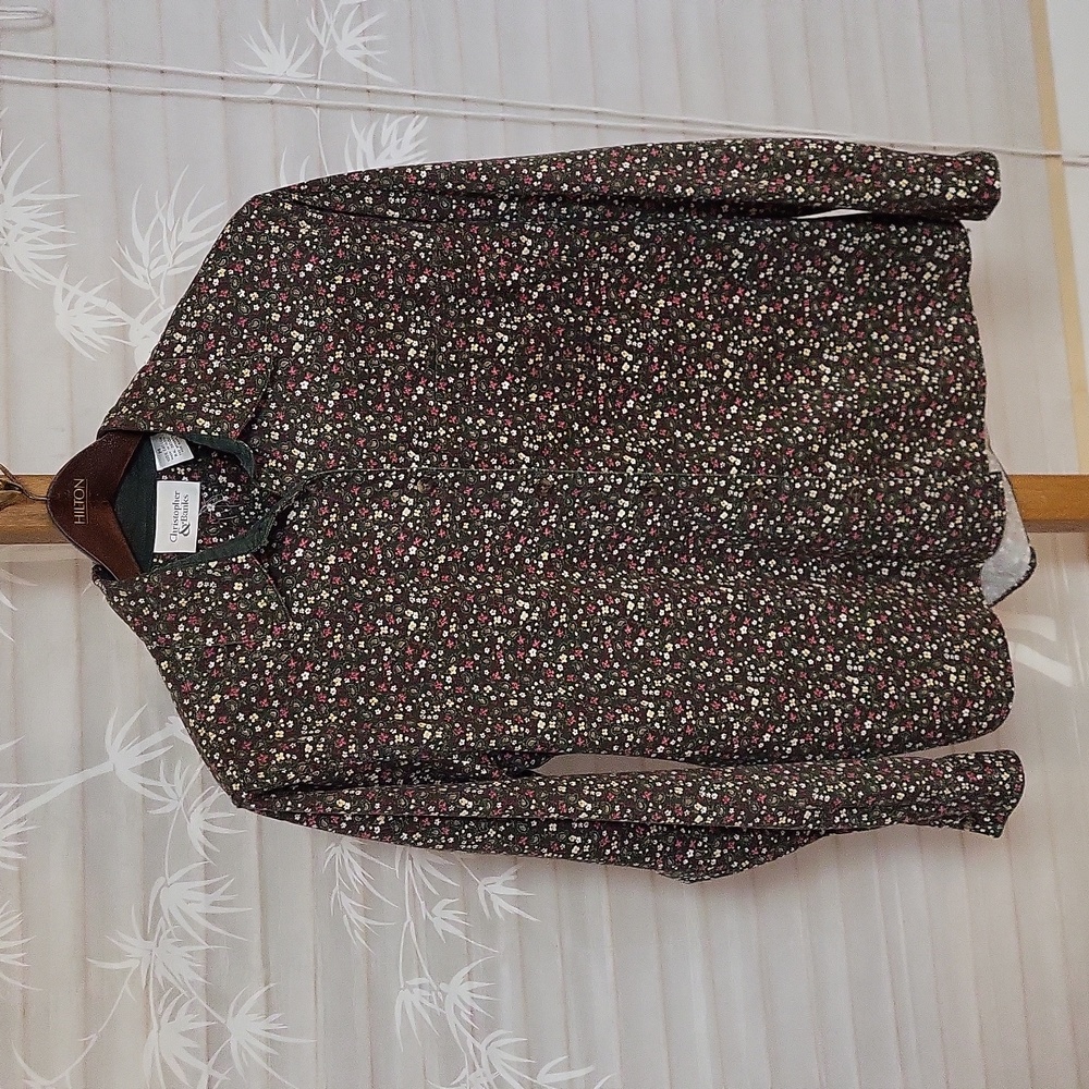 Christopher & Banks green floral corduroy top M